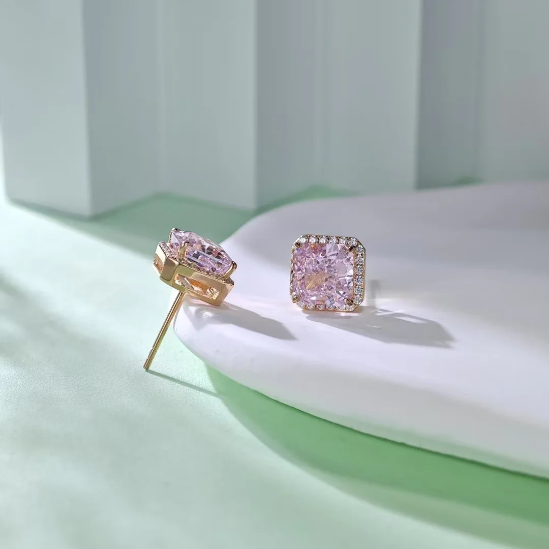 

Роскошные женские серьги из 100% настоящего золота 18 карат с ледяным цветком и розовым квадратным бриллиантом