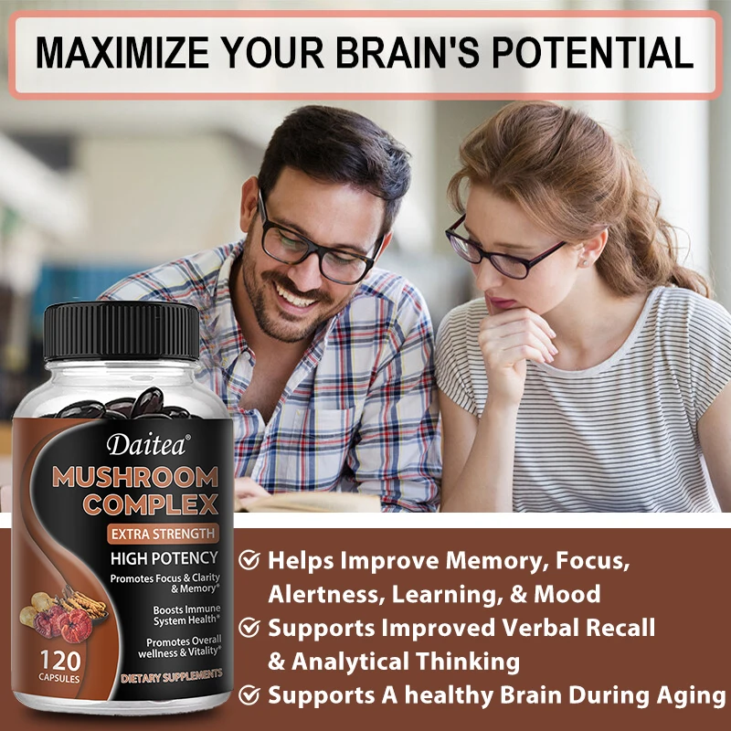 Strength Brazil Mushroom Capsules -Lions Mane Cordyceps Reishi - Brain Supplement for Memory and Focus Relief Stress Better Mood