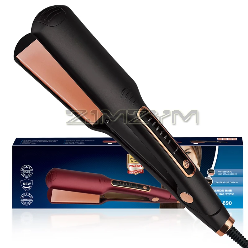 2in1 Hair Curler ผม Straightener สูงอุณหภูมิเตารีดแบนแผ่นกว้าง Plasma ไฟฟ้า Straightener 6 ระดับความร้อนอย่างรวดเร็ว