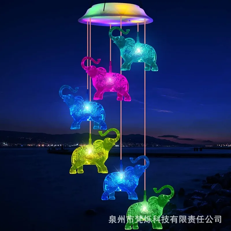 Solar Powered Outdoor Waterproof and Color Changing Hummingbird Wind Chimes for Garden Decoration Gifts