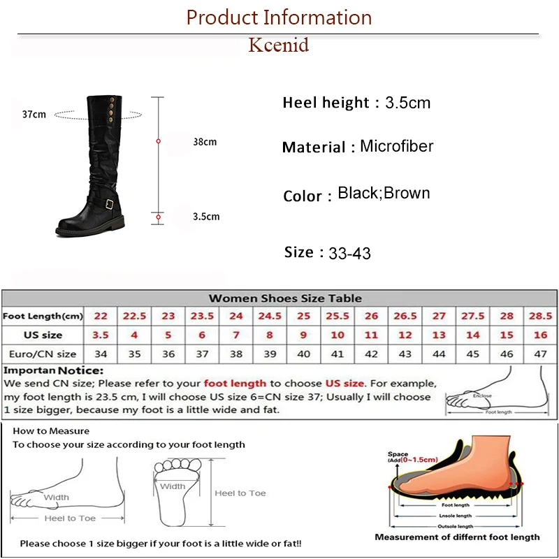 Kcenid Autumn Winter Women's boots Knee High Boots Western Round Toe Long Boots Women Shoes Low Heel Buckle Platform Shoes New