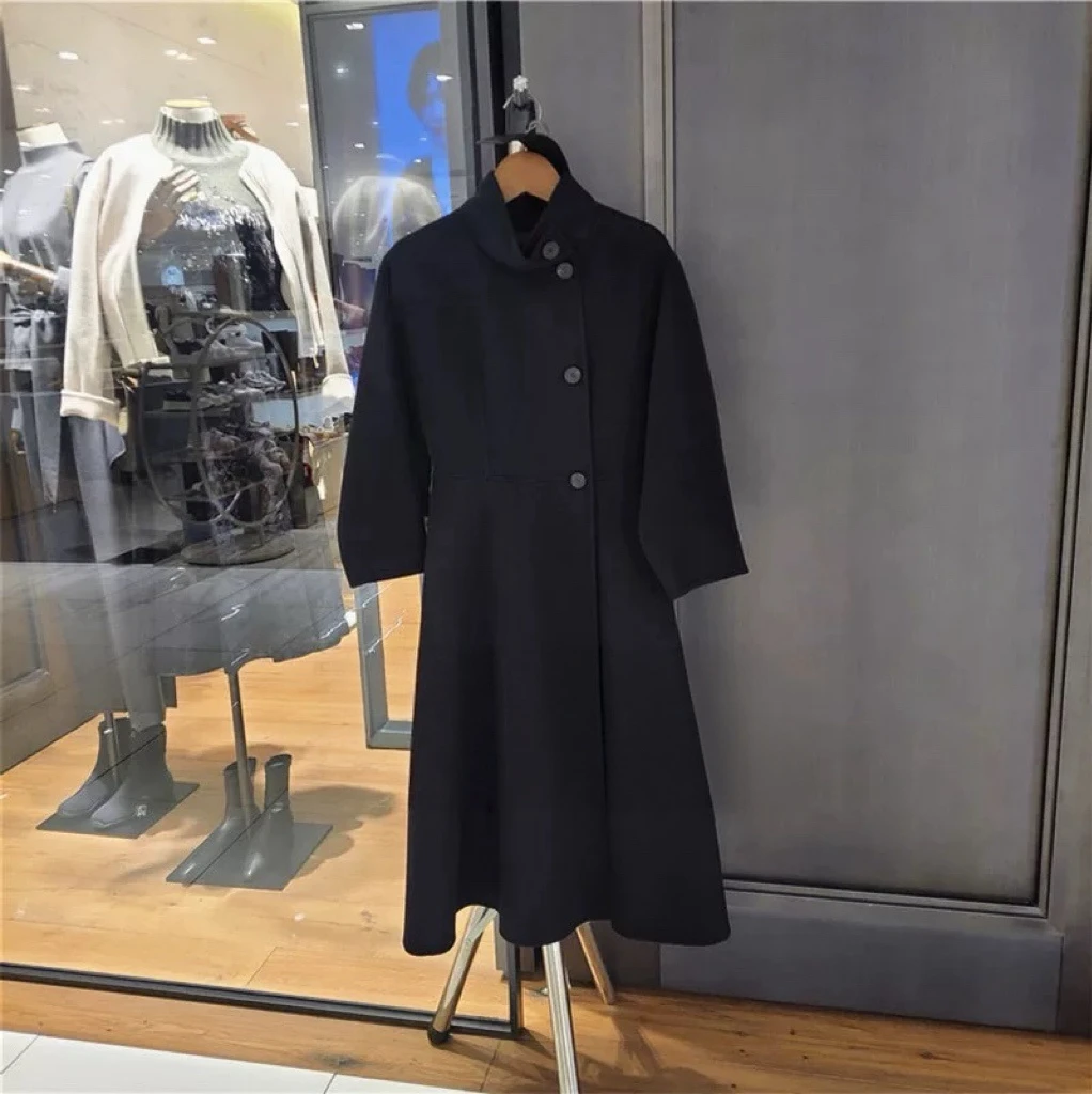 

Lemon Cheese MIC25 Winter Faion High Collar A-Line Coat with Belt Thi Camere Long Sve Women's Coat for Commute