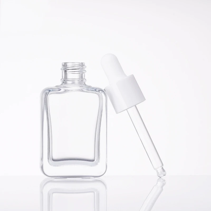 30ML Clear/Purple Glass Dropper Bottle Oblate Square Aromatherapy Liquid Essence Massage Oils Serum Pipette Refill Skincare