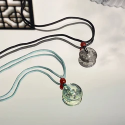 Chinese Style Geometric Circular Pendant Necklace Weave Rope Safety Buckle Clavicle Chain For Women Jewelry Party Gift