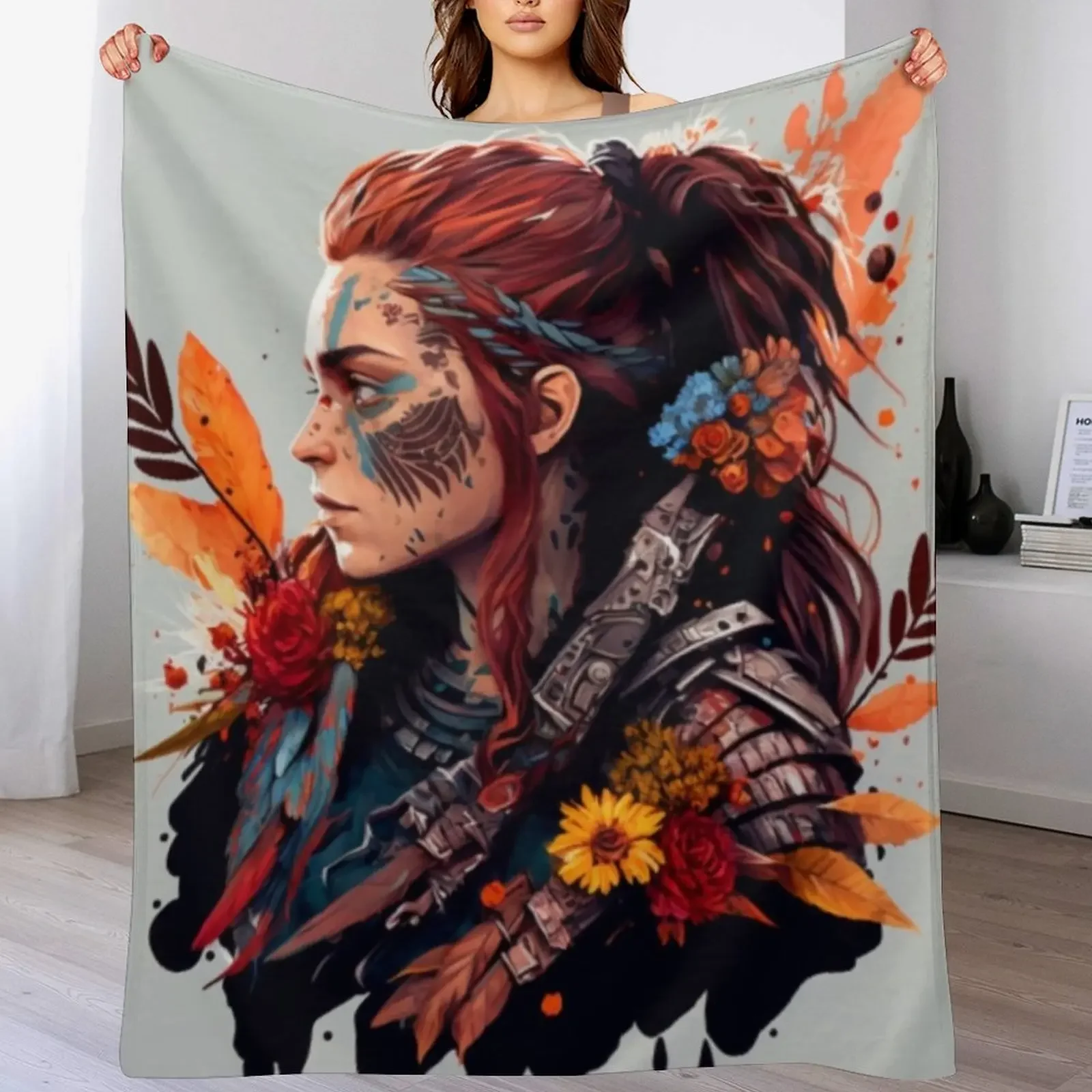 

Horizon zero dawn Aloy Throw Blanket Faux Fur Soft Warm Blanket for Bed