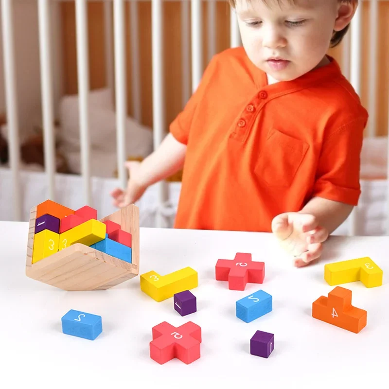 Colorful Wooden Blocks Puzzles Classic Luban Lock Cube 3D Puzzle Toys Intellectual Game for Kids Adults Stress Relief Gifts