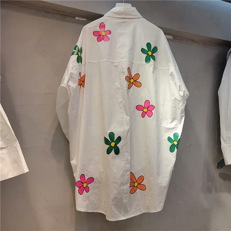 SALIENCY Spring Summe Heavy Industry 3D Flower Blouse Women  Mid Length Diamond Print Candy Color Shirt Spring Loose Top