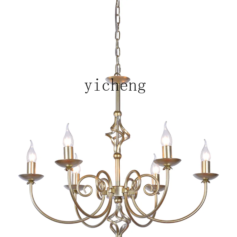 

ZK Retro Living Room Chandelier Simple Art Wrought Iron Bedroom Light Creative Restaurant Candle Chandelier