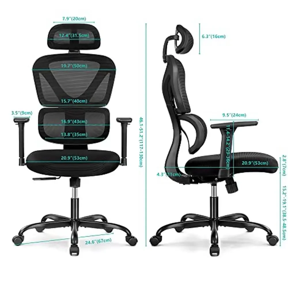 Adjustable Headrest Ergonomic Mesh Office Chair High Back Silent Wheels Thick Cushion 3D Armrests Home Desk Computer Chair