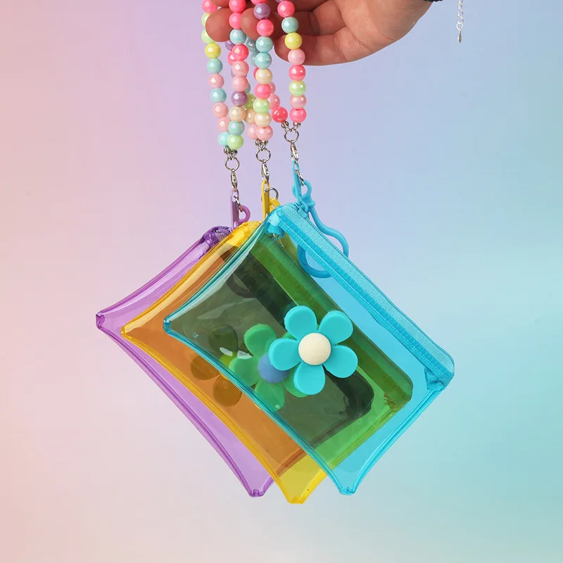 Coin Purse Credit Card Holder Cute Small ZipperWallet for Women Girls change Money BagsOrganizer Bead Chain Keychain Pouch