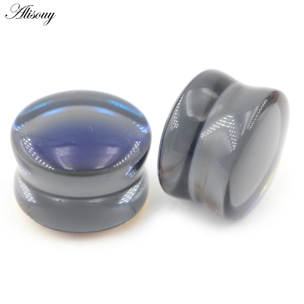Alisouy 1PC 6mm-30mm Black Round Glass Solid Flared Ear Plugs Tunnel Guages Stretcher Expander Earrings Piercing Body Jewelry