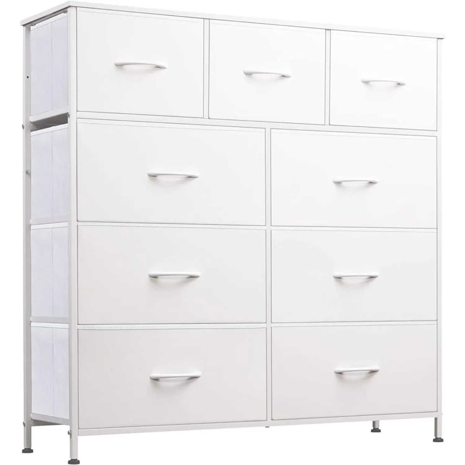 

9-Drawer Dresser, Fabric Storage TowerOrganizer Unit for Bedroom w/ Fabric Bins, Steel Frame, Wood Top, Easy Pull Handle, White