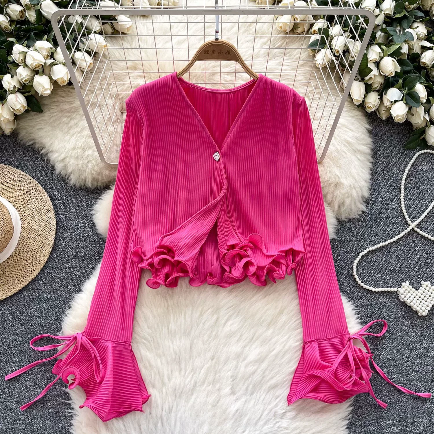

Y2k Tops Women Top Flare Sleeve Casual Ruffles Slim Fit Shirt Pleated Streetwear Elegant Splice Party Club 2025 Shirt T-shirts