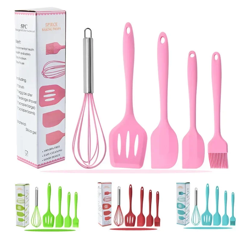 

Cake Baking Tools 5-piece Silicone Kitchenware Silicone Spatula Egg Beater Grease Brush Frying Spatula Cooking Cake Baking Tools