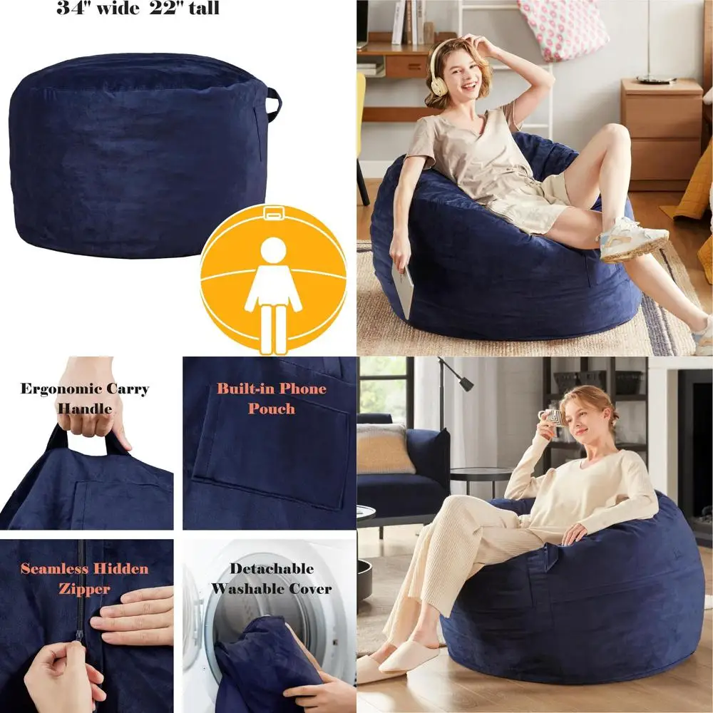 

Удобное кресло-мешок длиной 3 фута с наполнителем из пенопласта премиум-класса, мягкий чехол из норки, который можно стирать в машине — синий