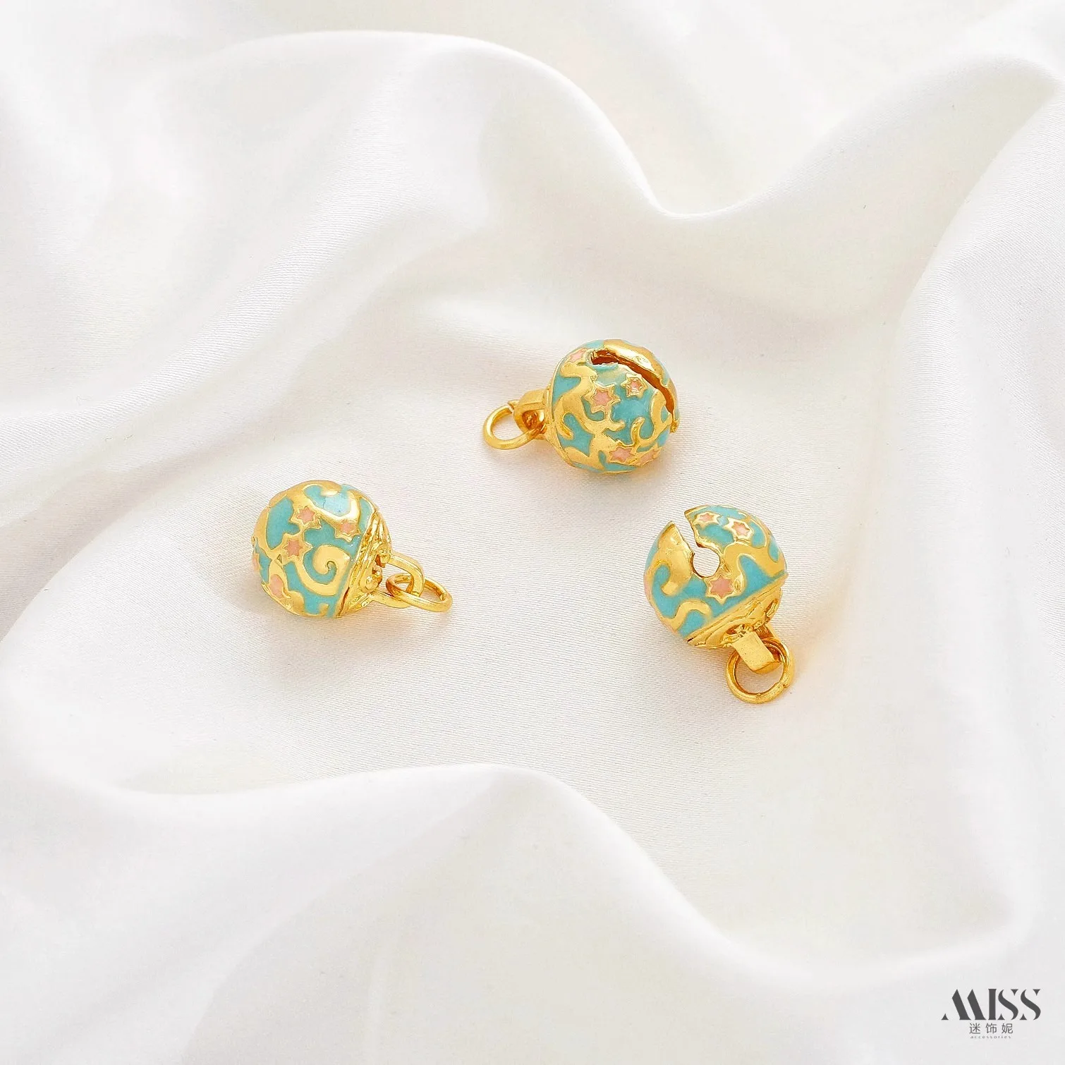 Cloisonne Enamel 18K Gold Plated Handmade Bell Ruyi Persimmon God of Wealth Charms for DIY Jewelry Making