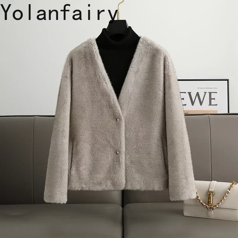 Winter Coat Women Clothing Fashion Korean V-neck Faux Mink Fur Jacket Faux Fur Jackets Thin Faux Fur Coat Veste Femme Zm860