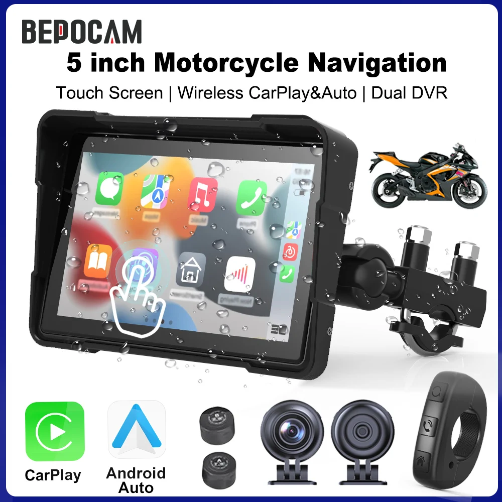 �y�Z�[�����zBEPOCAM �|�[�^�u�� 5 �C���` GPS �i�r�Q�[�V������� BMW ���C�����X CarPlay& Android Auto IPX7 �h�����g�f���A�� Bluetooth DVR ���R�[�h�p