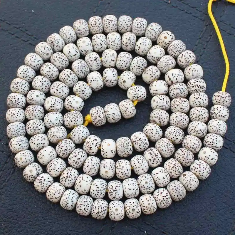 114PCS Natural Original White Star Moon Lotus Bodhi Seeds Beads Strand Tibetan Barrel Bead 7mm 8mm BRO900