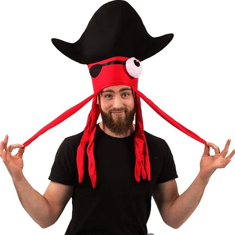 

Забавный красный, черный пиратский осьминог, головной убор, аксессуары для костюмов, Хэллоуин, карнавал, морское животное, кальмар, пиратская шляпа для креативного реквизита