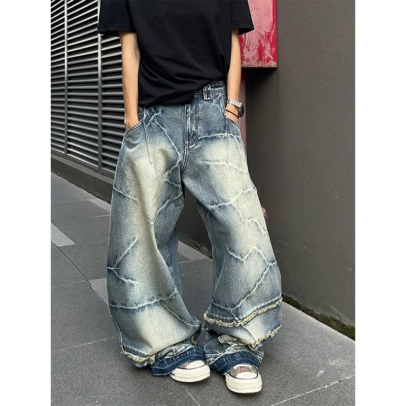 Y2k Women Blue Goth Baggy Jeans Harajuku Vintage Denim Trousers Japanese 2000s Style Grunge Bent Knife Jeans Pants Clothes 2025
