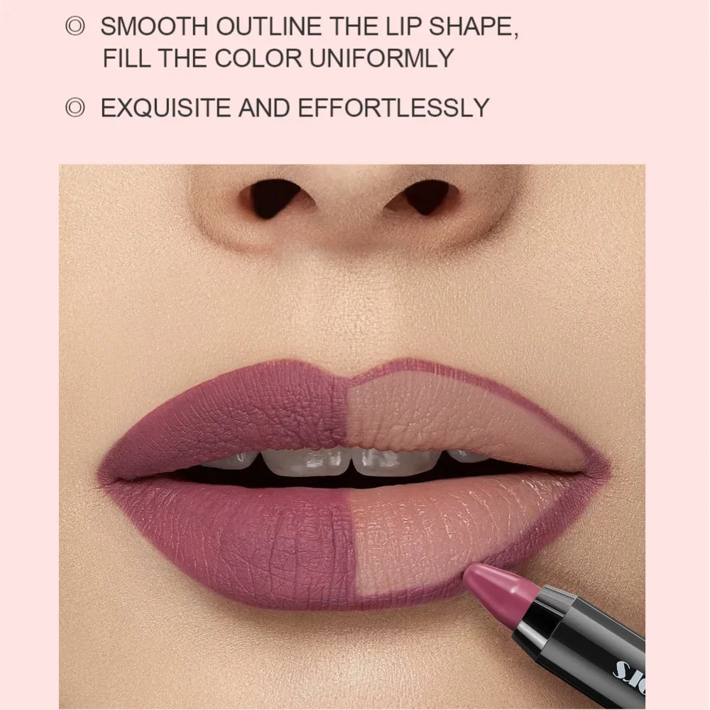 Penna per labbra opaca grigio nudo rosa Tazza antiaderente impermeabile Rossetto pastello tinta contorno rosso sexy - Forma cosmetica per trucco