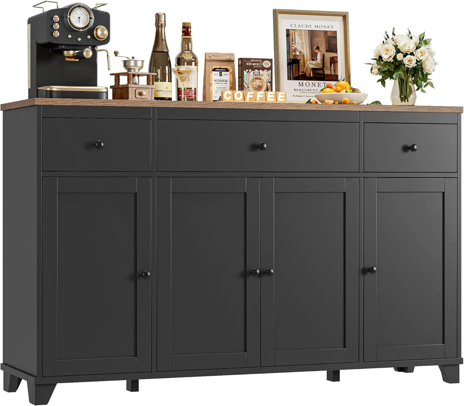 

55' Large Kitchen Buffet Cabinet with Storage Drawers, Farmhouse Sideboard Buffet Table Storage