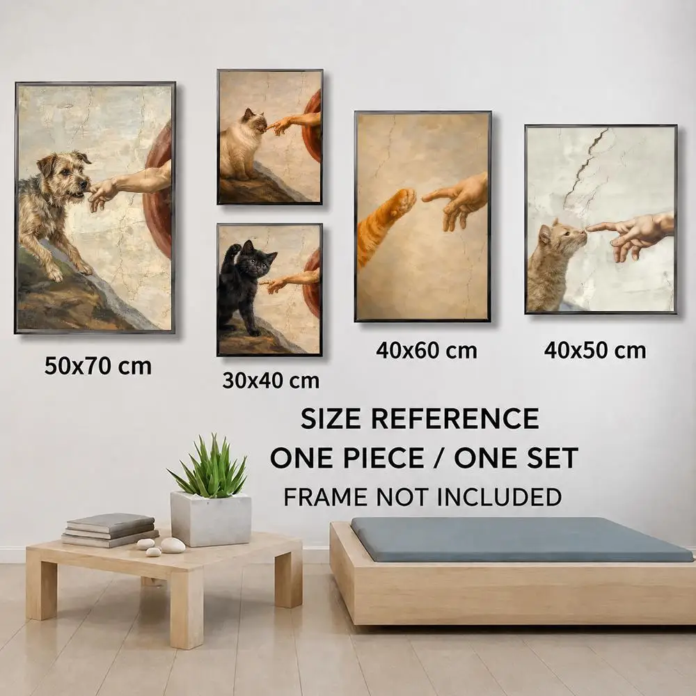 Creation of Adam Cat Dog Paw Poster Funny Art Wall Print Living Room Home Decor Poster HD