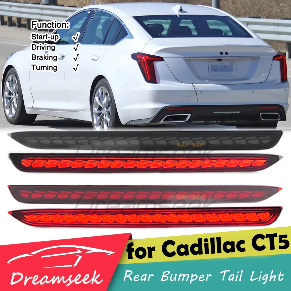 

Pair LED Rear Bumper Brake Tail Light For Cadillac CT5 2019+ Reflector Driving W/ Dynamic Sequential Turn Signal Lamp Indicator