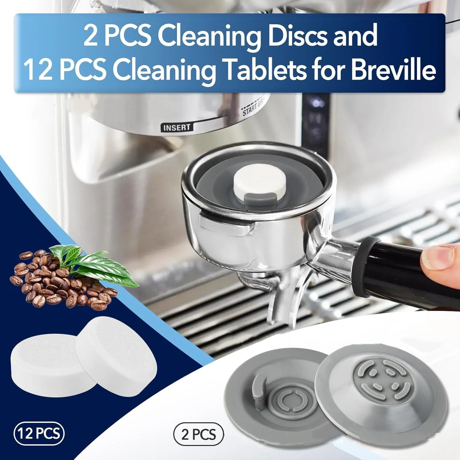 2pcs Espresso Machine Backflush Disc and 12 Cleaning Tablets Compatible with Breville Coffee Machines Silicone Espresso Backflow