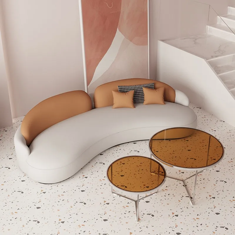 

Fabric curved sofa, beauty salon, clothing store, rest area, reception fabric sofa, double simple and modern