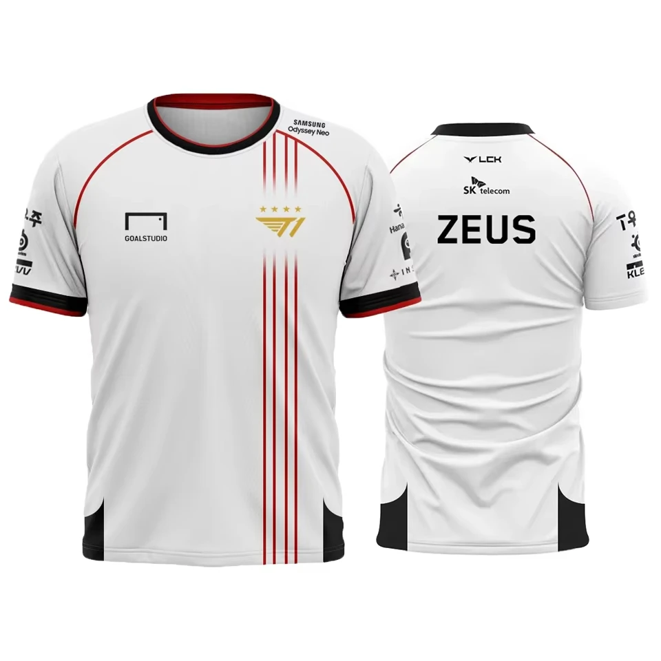 T1 Faker 2025 Away Jersey – White & Red LCK Championship Gaming