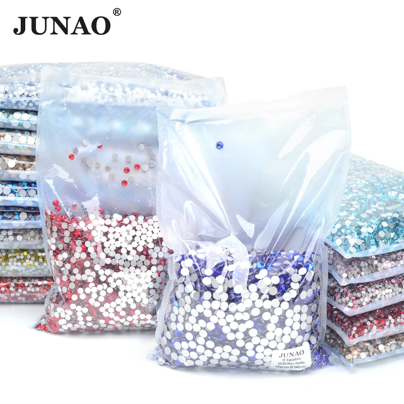 JUNAO Top Quality 100Gross SS6 SS8 SS10 SS16 SS20 Pink Red Glass Rhinestones Appliques Flatback Nail Crystal Stones for Clothes