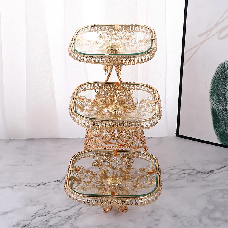 fruit tray decoration European and American fashion light luxury square fruit tray tempered glass multi-layer