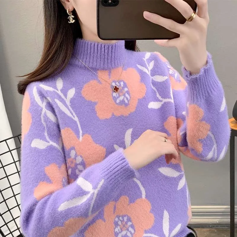 

Норковый бархатный свитер, женский утепленный теплый свитер с воротником, осенне-зимний новый свободный вязаный пуловер, топ