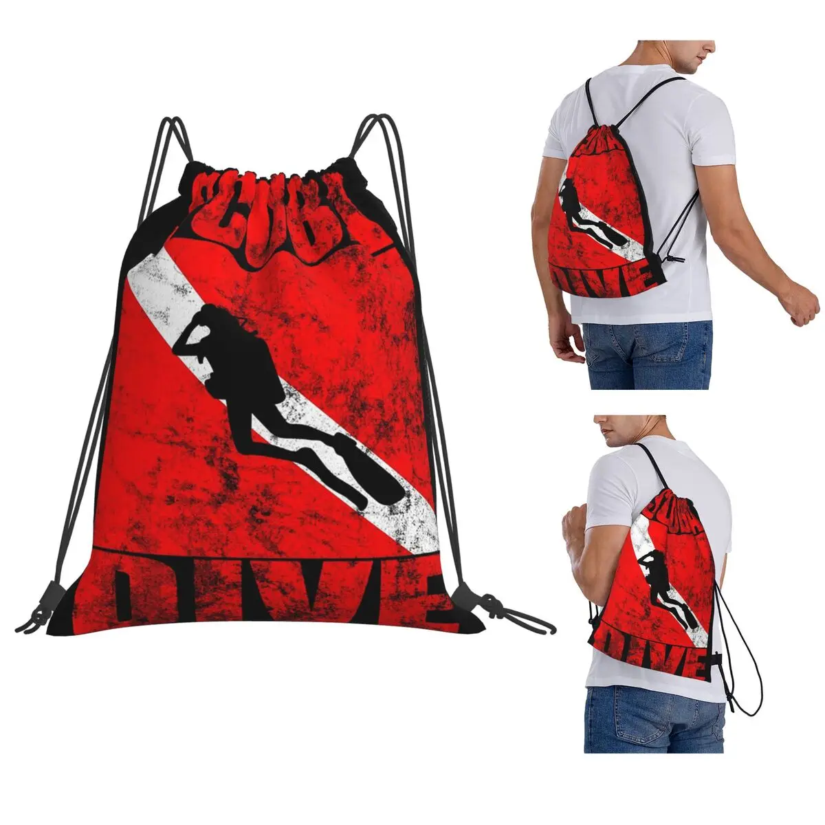 Scuba Dive Diver Down Flag Diving Gear Backpacks Casual Drawstring Bags Sports Bag Book Bags for Man Woman School
