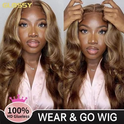30 34 Inch Highlight Body Wave Glueless Wig Human Hair Ready To Wear And Go Preplucked 6x4 Hd Lace Colored Honey Blonde Wig