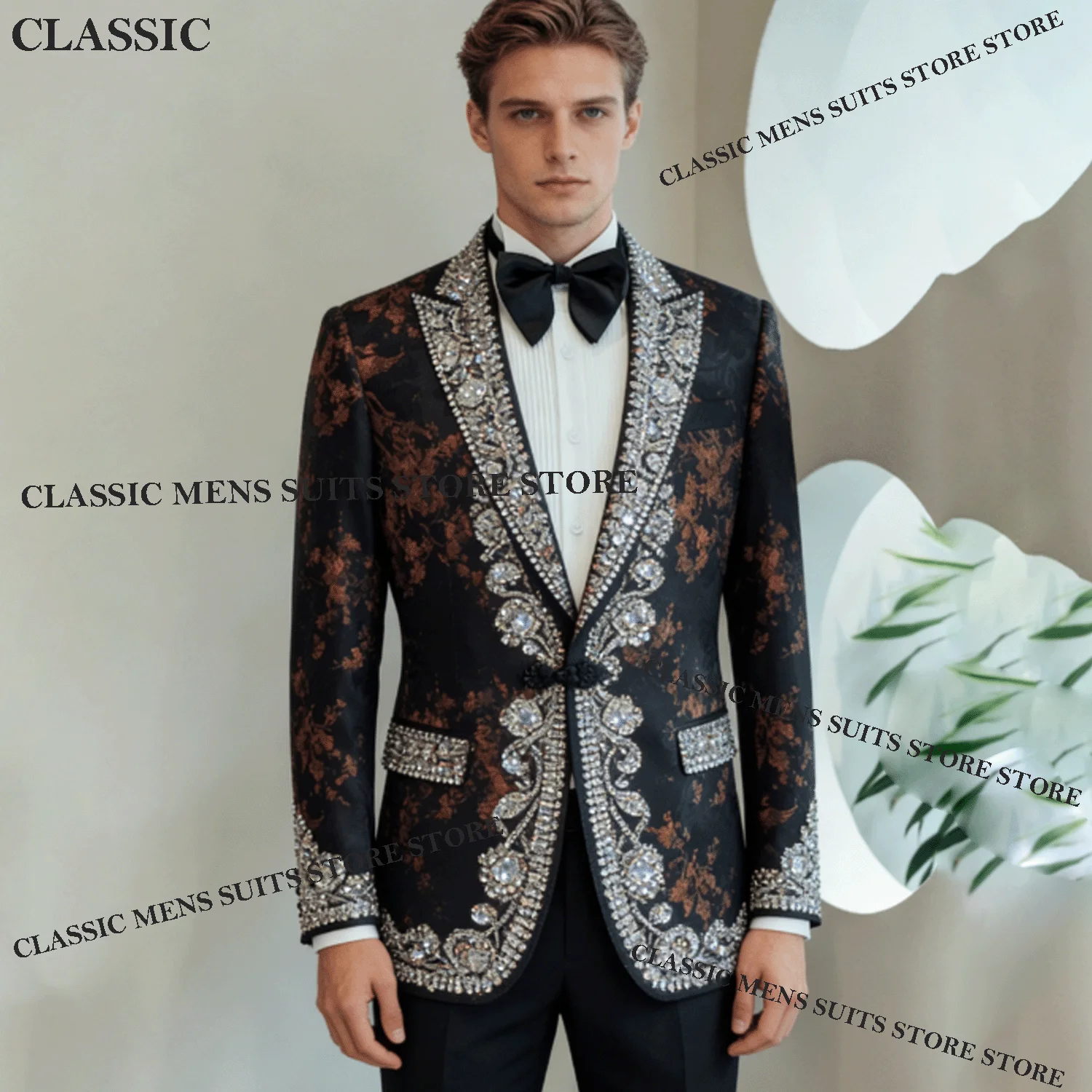 

Intricate Jacquard Gem Suit For Men Customized Groom Party Male Blazer 2 Piece Sets Elegant Slim Fit Tuxedos Wedding Ropa Hombre