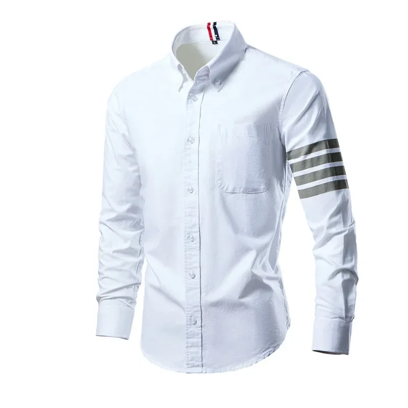 

2023 Trend Mens Shirts Casual Soft Thin Cotton Slim Luxury Long Sleeve Striped Solid Shirt Male Streetwear