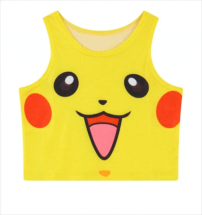 Pokemon potwory styl Harajuku krótki Top moda kobiety Cosplay kieszeń Jigglypuff Charmander podkoszulki seksowna krótka kamizelka bez rękawów