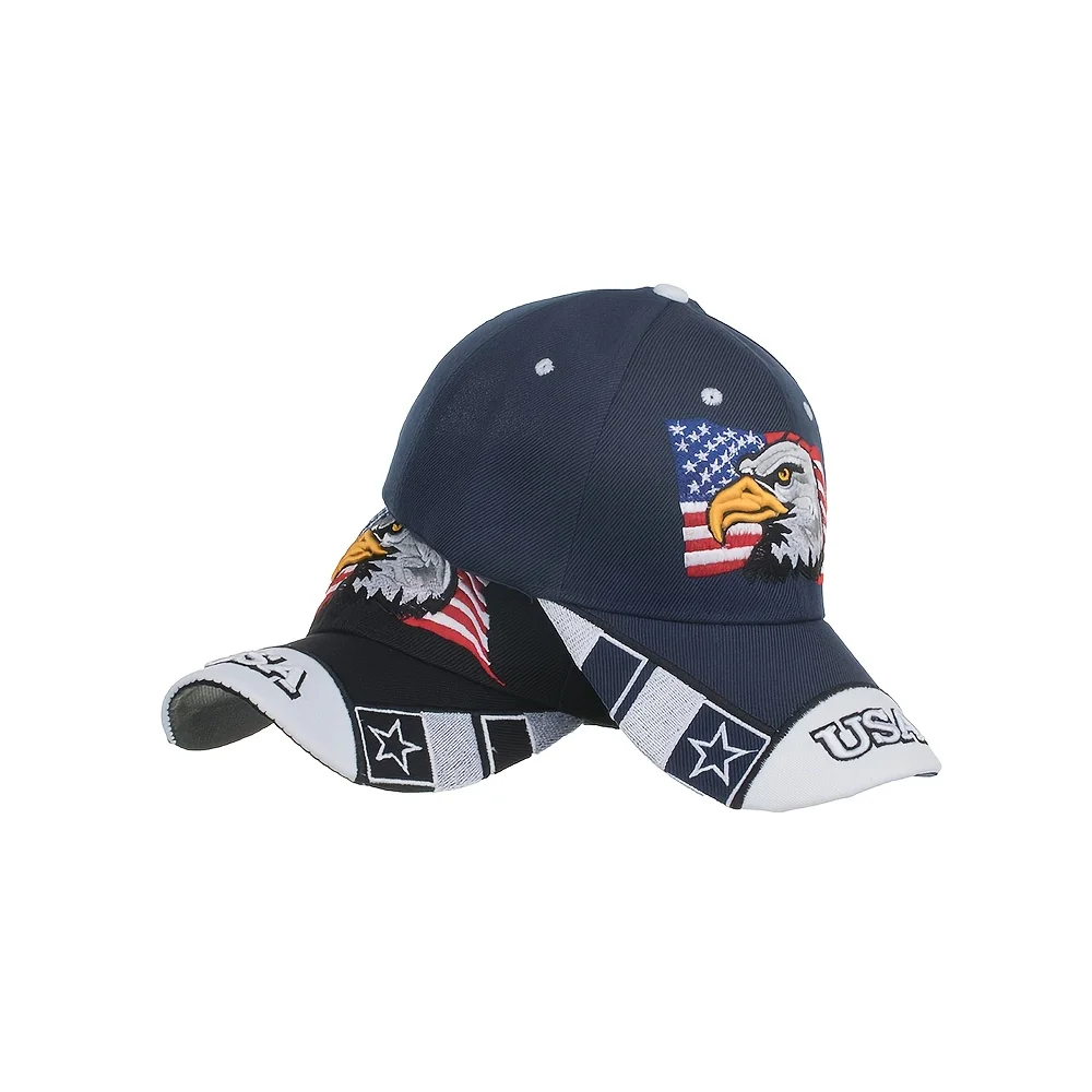 

Men's Patriotic Eagle Embroidered Baseball Cap - Navy Blue Windproof Sun Protection Hat with American Flag Design