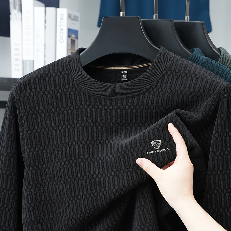 Man Luxury Long Sleeves Knitwear Double-Sided Fleece Round Neck Letter Print Autumn New Soft WarmHot Comfortable Minimalist Tops