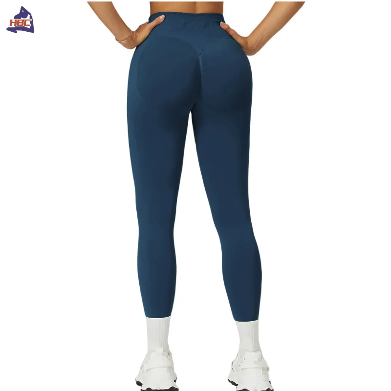 HBC Legging Yoga tanpa kelim wanita, celana ketat pinggang tinggi, celana kompresi GYM, celana olahraga Fitness Legging