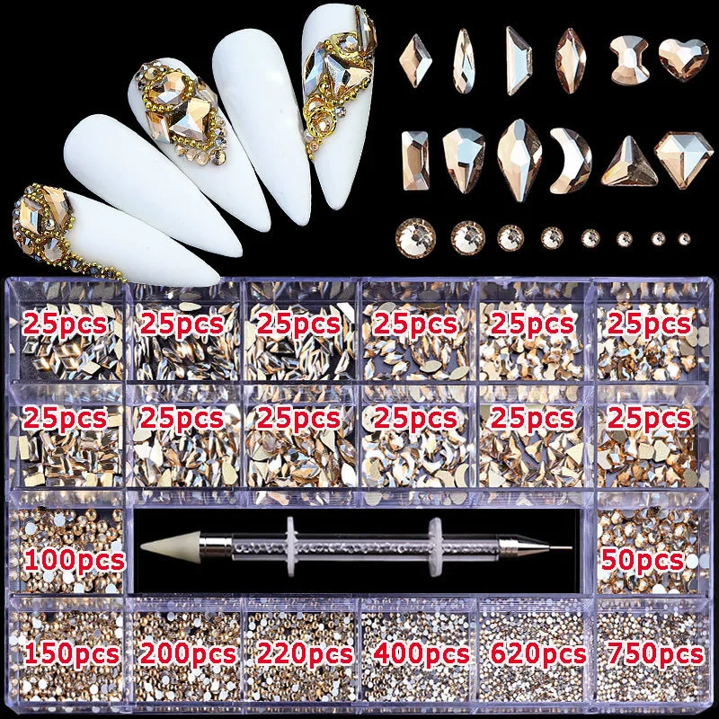 2800 teile/schachtel Luxus Strass Nail art Schmuck Set Glas Nagel Kristalle Box 3D Flache Glas Geformt Diamant Nägel Dekoration Edelstein – Detail 12