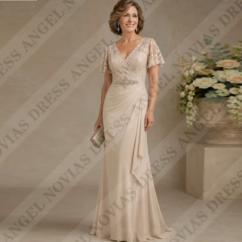 Angel Novias Customized Mermaid Champagne Mother of the Bride Dresses Wedding Party Dress robe de soirée mariage