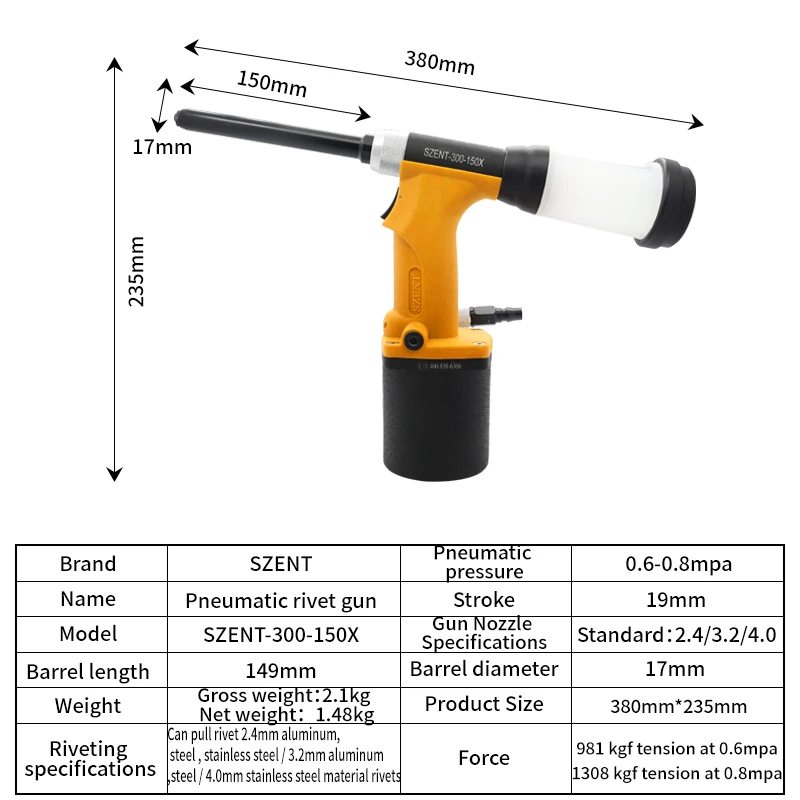 Hot Sale Air Powered Long Barrel Rivet Gun Aluminum Steel Blind Rivets Gun