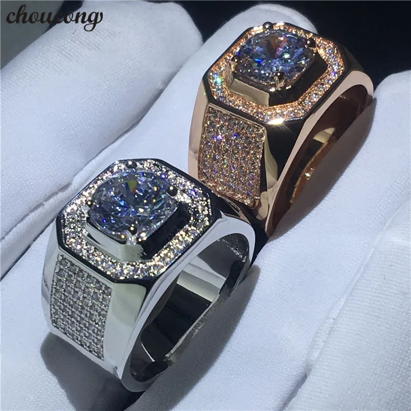 2 colors Solitaire Male ring White Gold Filled Round 3ct 5A cz sona Stone Engagement Wedding Band Rings for Men Finger Jewelry