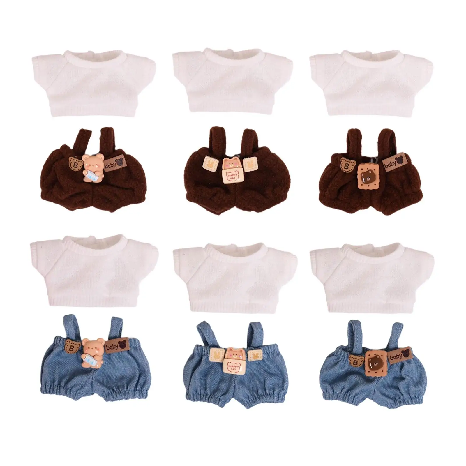 2 Pieces Dolls Clothing Casual Outfits, Suspender Pants T Shirt Set for 15cm Dolls Dress up Children's Gifts