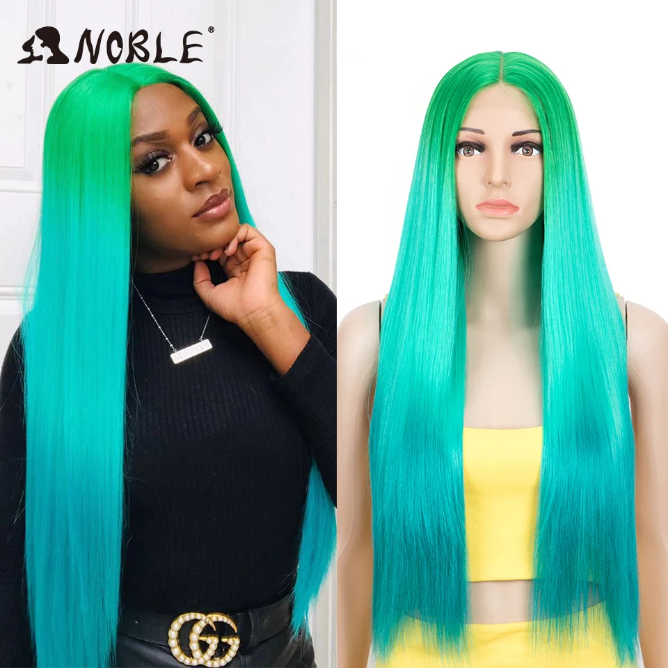 Noble Synthetic Lace Front Wigs For Black Women Green Color Hair Long straight Wig 30inch Lace Wig Heat Resistant Cosplay Wigs