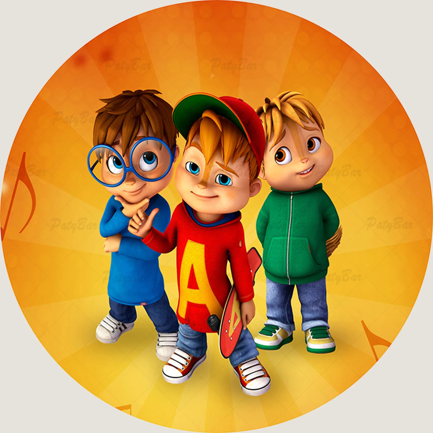 Round Disney Alvin and Chipmunks Simon Theodore Backdrop Kids Birthday Background Circle Photography Banner Decoration Props